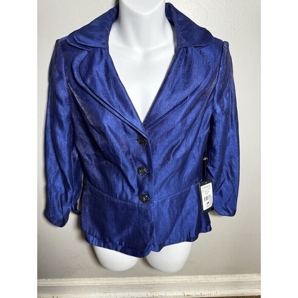 adrianna papell evening essentials Blazer/jacket 3/4” Sleeve. Size 6 Blu… - Picture 1 of 11